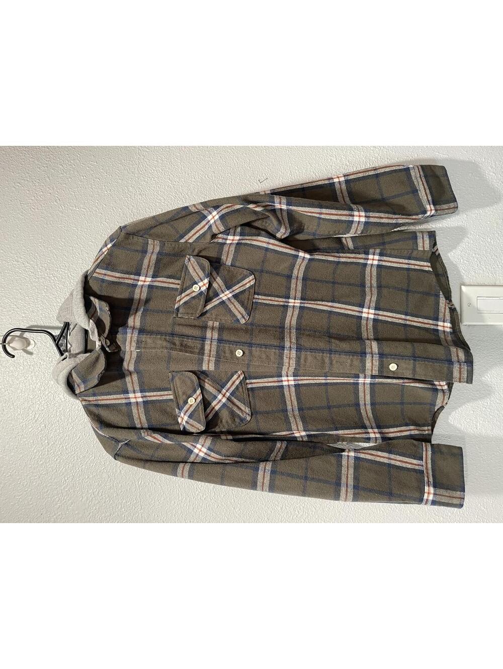 Free Planet Men's Plaid Hooded Flannel Shirt Jacket Medium